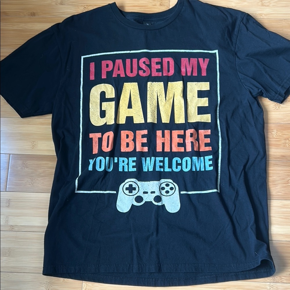 Men’s Black Gaming T-Shirt with Colorful Print Size Large